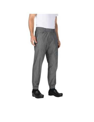 Pantalon de cuisine Works Urban Jogger 257 à fines rayures noires et blanches XL - 1
