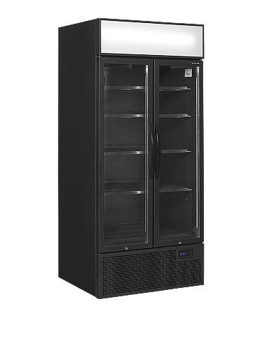 Vitrine réfrigérée noire deux portes vitrées avec canopy 535 L - FSC891HBlack